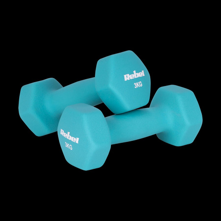 Hantelki żeliwne neoprenowe HEX 2x3kg, REBEL ACTIVE