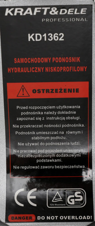 PODNOŚNIK NISKOPROFILOWY 2,5T KD1362 - KRAFT&DELE