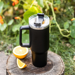 Kubek termiczny ze słomką, czarny, 1100 ml, stal nierdzewna, Klausberg, KB-7942 KB-7942