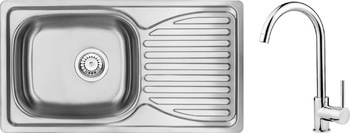 Zlewozmywak stalowy z baterią 1-komorowy z ociekaczem (ZENB0113) - Deante