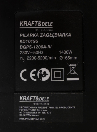 Pilarka zagłębiarka piła tarczowa 1400W KD10195 - KRAFT&DELE