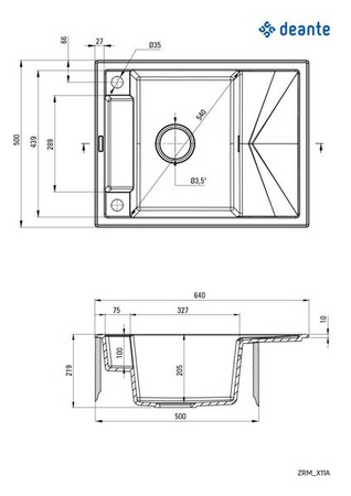 Zlewozmywak granitowy magnetyczny 1-komorowy z ociekaczem (ZRM N11A) - Deante