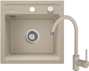 Zlewozmywak granitowy z baterią 1-komorowy (ZQZA7103) - Deante