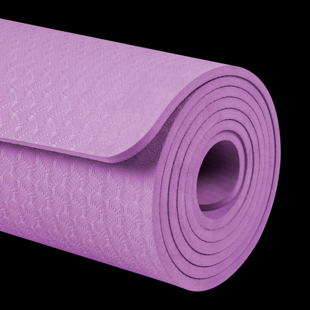 Mata gimnastyczna do ćwiczeń joga, pilates, fitness, 183x61cm, grubość 6mm, materiał TPE, fioletowa, REBEL ACTIVE