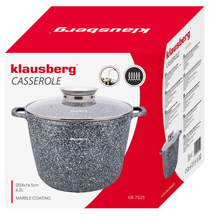 Garnek z pokrywą, aluminium szary marmurek Ø24cm 6,2l Klausbe KB-7525