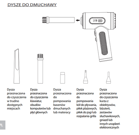 Dmuchawa , kompresor , 3 poziomy , latarka , 70W, 5 końcówek , TEESA
