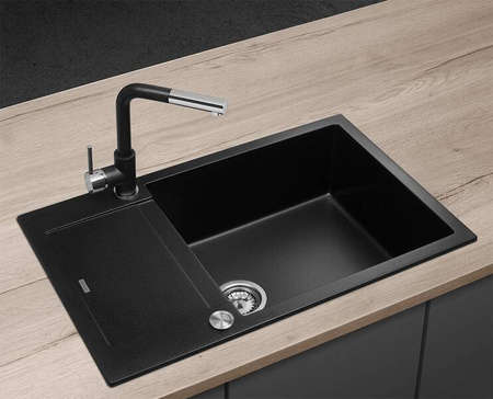 Zlewozmywak kuchenny granitowy z ociekaczem CZARNY DG05L60bc