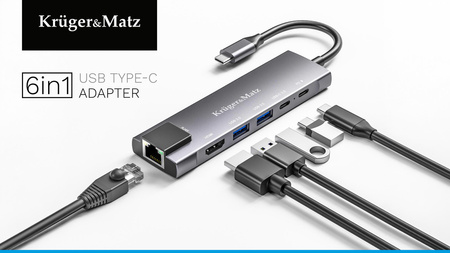 Adapter (HUB) USB typu C na HDMI/2x USB3.0/2x USB typu C/RJ45