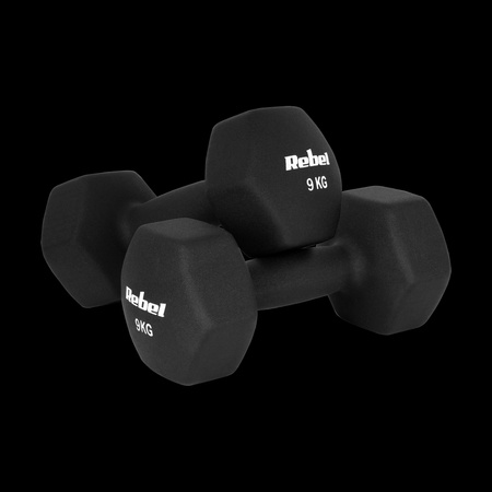Hantelki żeliwne neoprenowe HEX 2x9kg, REBEL ACTIVE