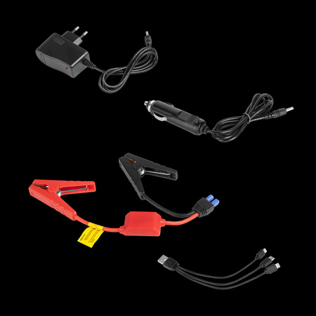 Jump starter - power bank z przewodami rozruchowymi i kompresorem
