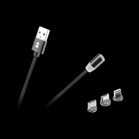 Kabel USB magnetyczny 3w1 microUSB, USB typu C, Lightning 100 cm czarny