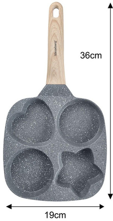 Patelnia z powłoką nieprzywieralną, szara z drewnianą rączką, 4 sekcje w różnych kształtach, 36x19x2,3cm, Klausberg, KB-7808 KB-7808