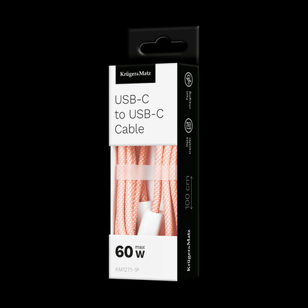 Kabel USB typu C - USB typu C 60 W 1 m różowy Kruger&Matz Basic