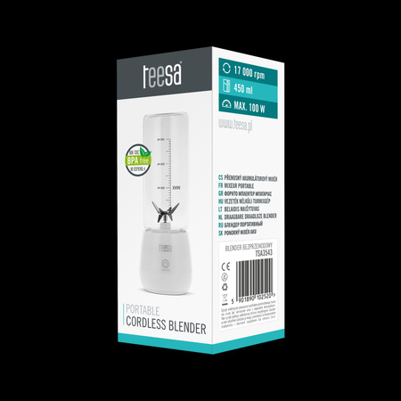 Blender bezprzewodowy, szklany kubek, 450ml, 100W , 6 noży