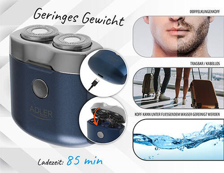 AD 2937 Golarka podróżna 2 głowicowa z USB