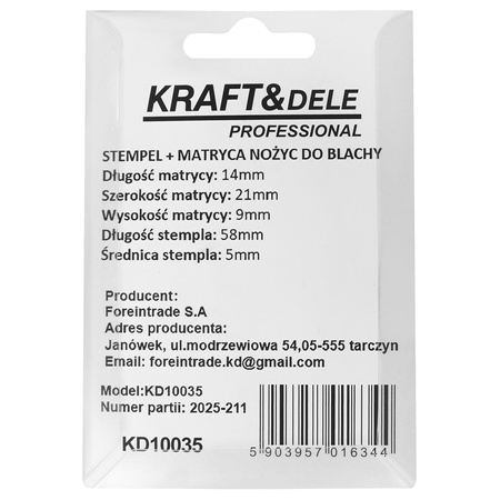 STEMPEL+MATRYCA DO NOŻYC DO BLACHY KD10035 - KRAFT&DELE