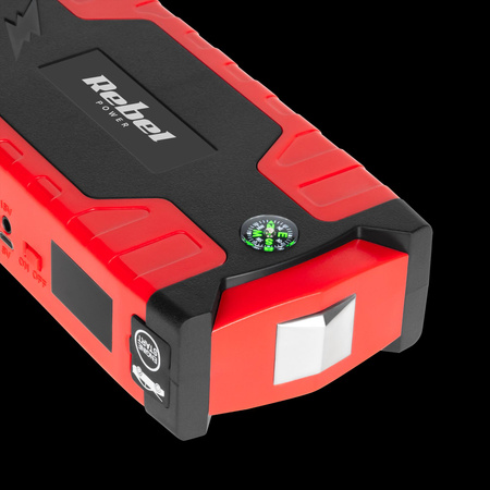 Jump starter - power bank z przewodami rozruchowymi i kompresorem