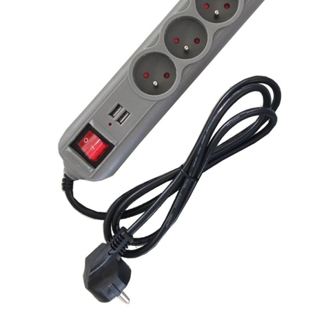 Przedłużacz z gniazdami USB 1,5m KD4033 - KRAFT&DELE