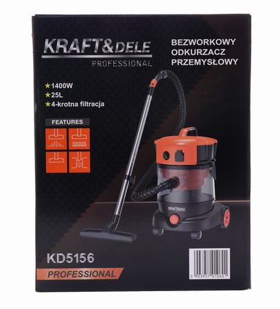 ODKURZACZ PRZEMYSŁOWY BEZWORKOWY KD5156 - KRAFT&DELE