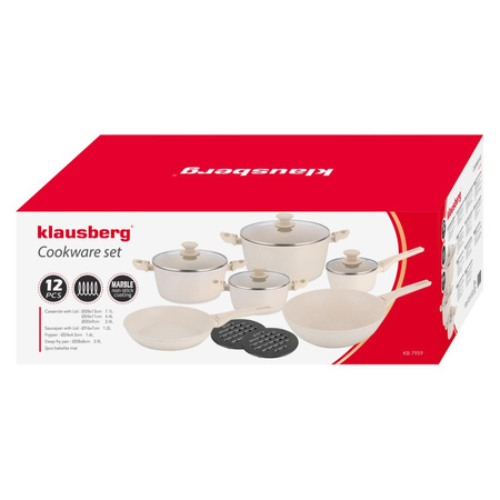 Garnki z marmurkową powłoką nieprzywieralną, zestaw 12 elementów Klausberg KB-7959