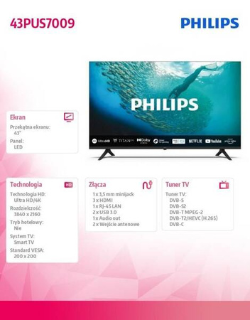 Telewizor LED 43 cale 43PUS7009/12