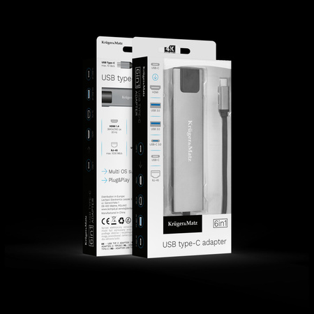 Adapter (HUB) USB typu C na HDMI/2x USB3.0/2x USB typu C/RJ45