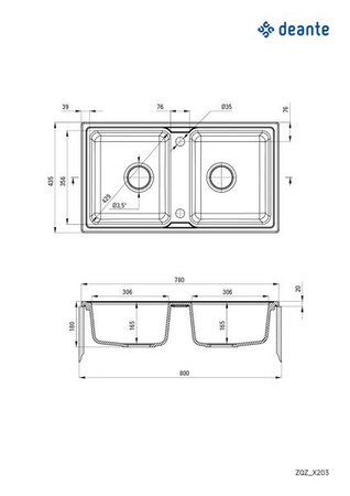 Zlewozmywak granitowy 2-komorowy (ZQZ A203) - Deante