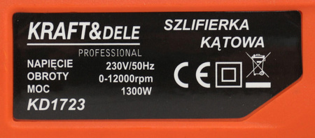 SZLIFIERKA KĄTOWA 1300W KD1723 - KRAFT&DELE