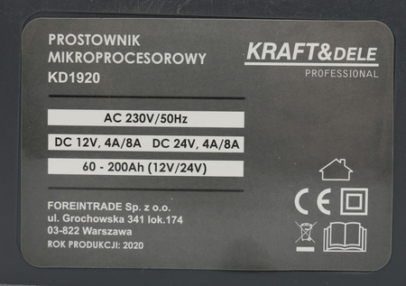 PROSTOWNIK MIKROPROCESOROWY 12V/24V 60-200Ah KD1920 - KRAFT&DELE