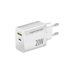 ESPERANZA ŁADOWARKA SIECIOWA 20W USB-C PD 20W / USB-A QC 3.0 18W BIAŁA