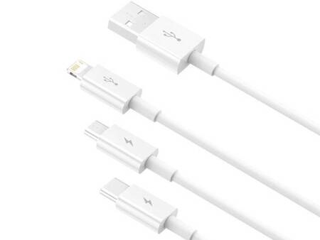 BASEUS Kabel USB 3w1 Superior Series, USB do micro USB / USB-C / Lightning, 3.5A, 1.2m (CAMLTYS-02) Biały