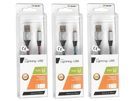 Kabel TRACER USB 2.0 iPhone AM - lightning 1,0m czarno-niebieski