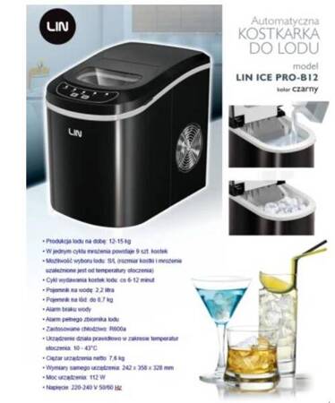 Kostkarka do lodu LIN ICE PRO-B12 czarna