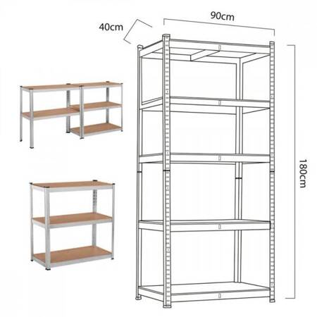 Regał magazynowy metalowy szafka 175 kg x5 ocynk rozkładany MDF GB378