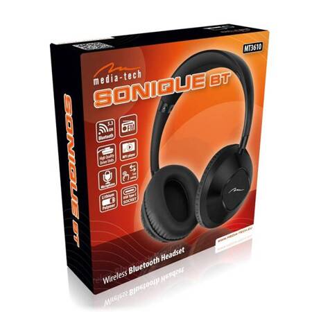 SONIQUE BT - Słuchawki bezprzewodowe Bluetooth v5.3 stereo, Radio FM, MP3, akumulator litowy do 8h, zintegrowany mikrofon.