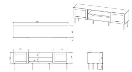 Szafka RTV JUTA 180x39,5x55,5 czarny + linol calabria