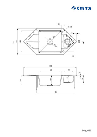 Zlewozmywak granitowy 1.5-komorowy z ociekaczem - Space-Saver (ZQP A653) - Deante