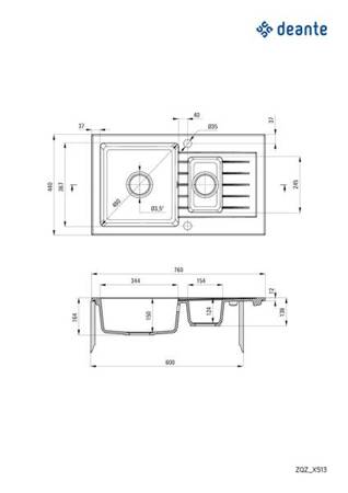 Zlewozmywak granitowy 1.5-komorowy z ociekaczem (ZQZ 7513) - Deante