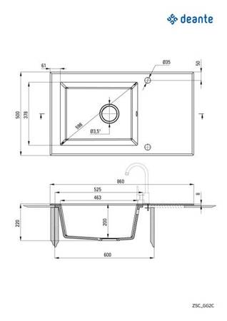 Zlewozmywak szklano-granitowy 1-komorowy z ociekaczem (ZSC GX2C) - Deante